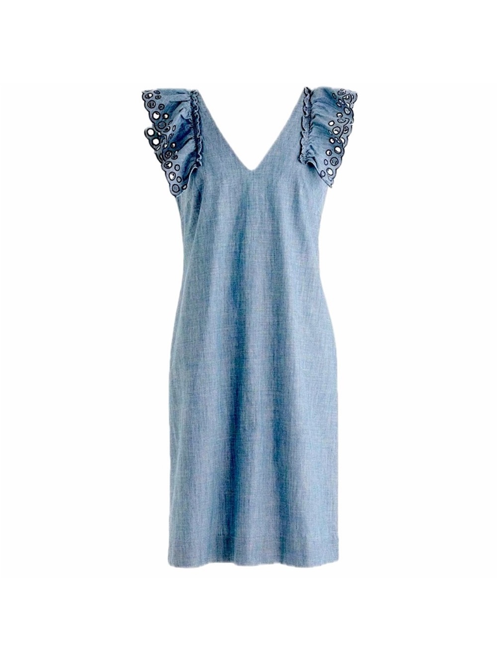 J. Crew Chambray Blue Eyelet Flutter Midi Dress